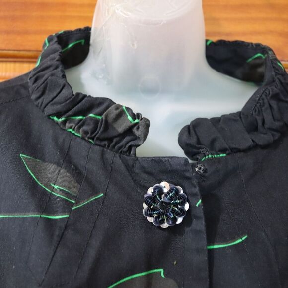 Marc Jacobs Black Green Floral Cropped Blazer Y2K Jacket Large Sequin Flower Sna - Picture 2 of 14